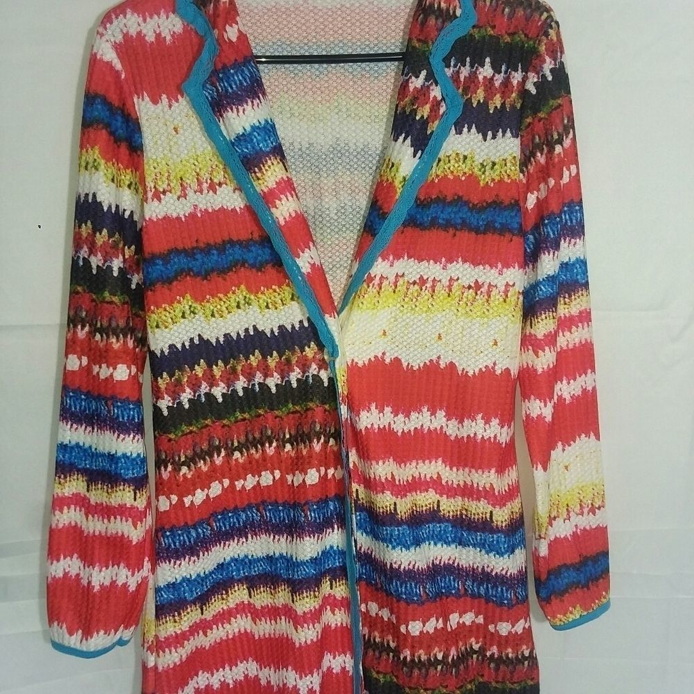JC Fashion Rainbow tie-dye bohemian cardigan shirt button front top lace medium